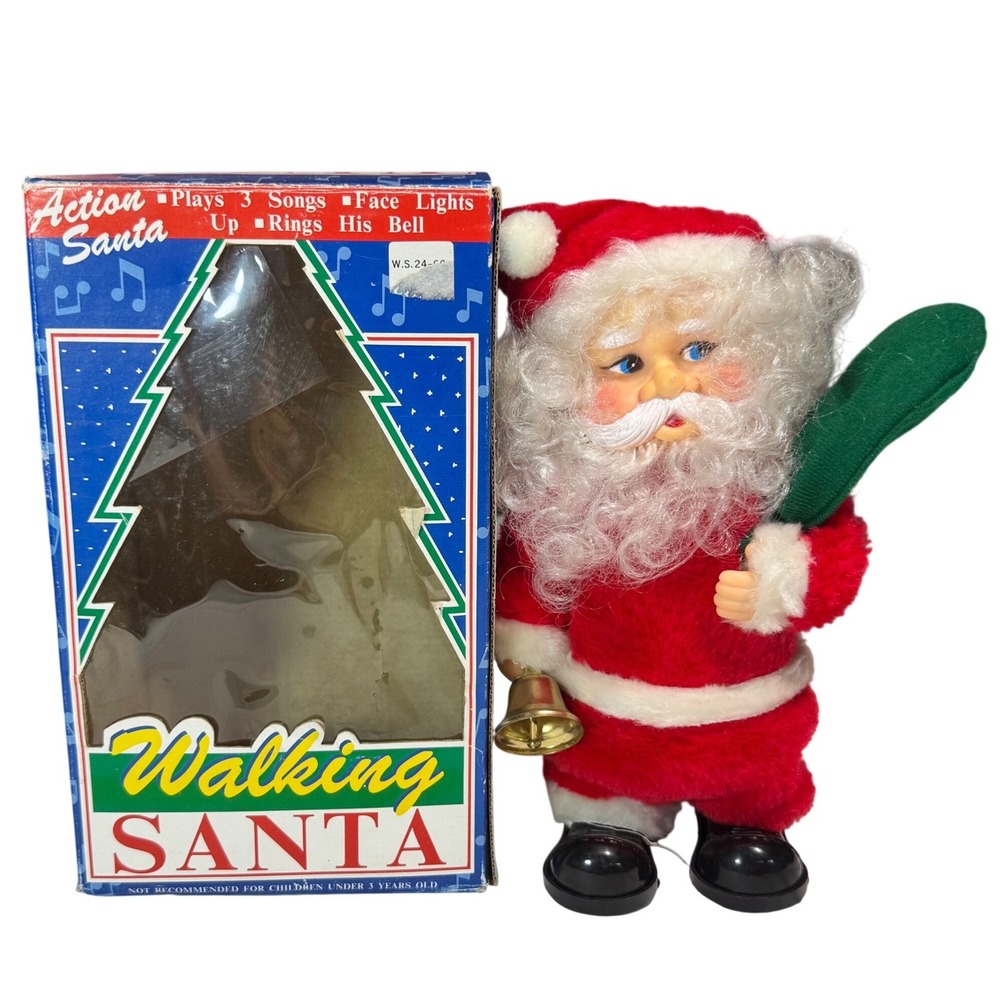 Vintage 1992 YDC Walking Santa Musical Light Up Partially Working With Box